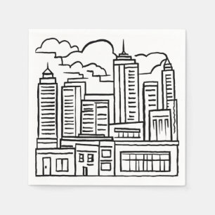 Stads Silhouet Zwart & Wit Tekening Servet