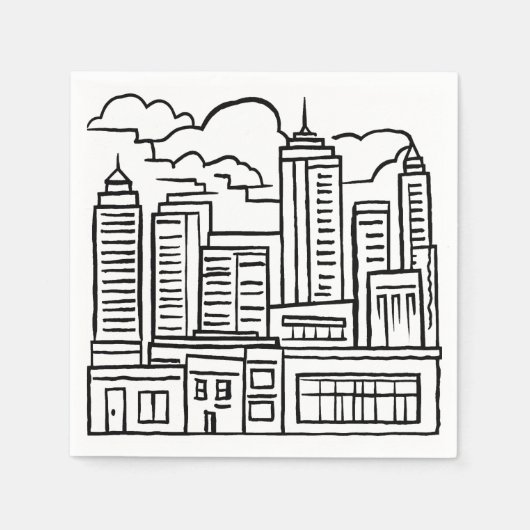 Stads Silhouet Zwart & Wit Tekening Servet (Voorkant)
