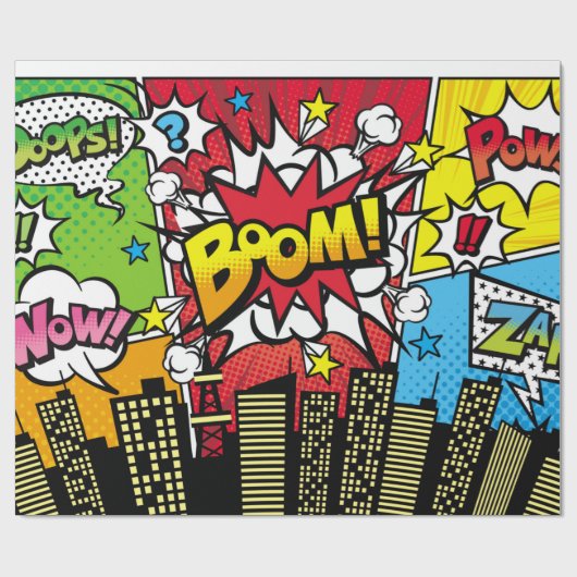 Stadsachtergrondmateriaal met komische kunststijls cadeaupapier (Vlak)