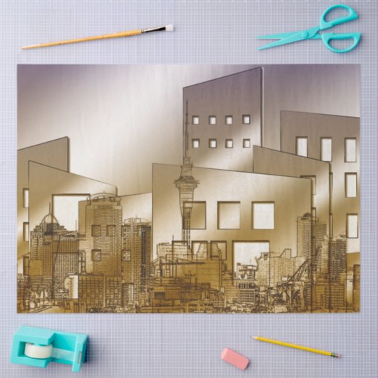 Stadsarchitectuur 2 Stappapier voor loskoppeling Tissuepapier (Craft)