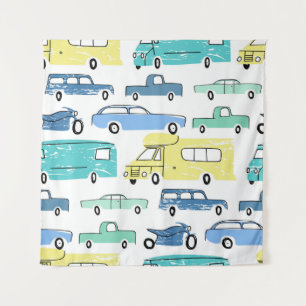 Stadsauto's en transport cartoon naadloos patroon. wandkleed