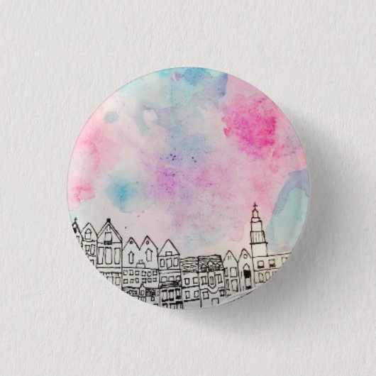 Stadsbadge voor de waterkleur ronde button 3,2 cm (Voorkant)