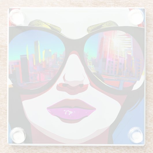 Stadsbezinning in Zonnebril Vrouw Glazen Onderzetter (Achterkant)