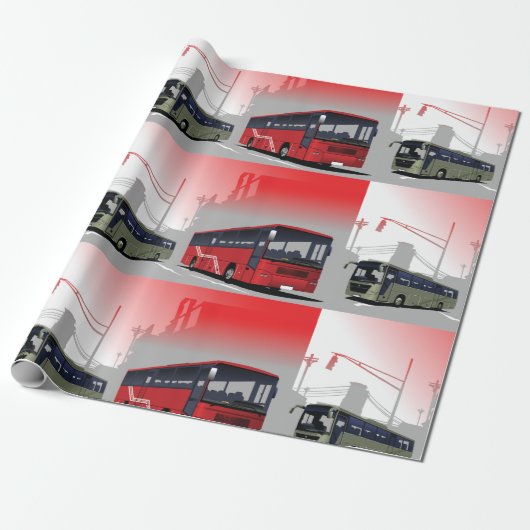 Stadsbussen Red Green Coaches op Urban Street Cadeaupapier (Uitgerold)