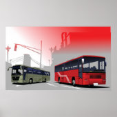 Stadsbussen Red Green Coaches op Urban Street Poster (Voorkant)