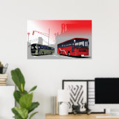 Stadsbussen Red Green Coaches op Urban Street Poster (Thuiskantoor)