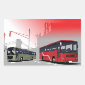Stadsbussen Red Green Coaches op Urban Street Rechthoekige Sticker (Voorkant)