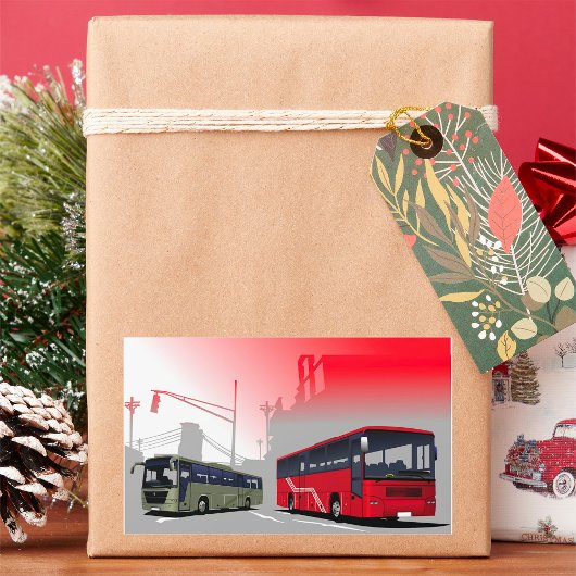 Stadsbussen Red Green Coaches op Urban Street Rechthoekige Sticker