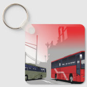 Stadsbussen Red Green Coaches op Urban Street Sleutelhanger (Voorkant)