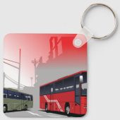 Stadsbussen Red Green Coaches op Urban Street Sleutelhanger (Achterkant)