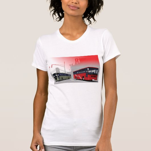 Stadsbussen Red Green Coaches op Urban Street T-shirt (Voorkant)