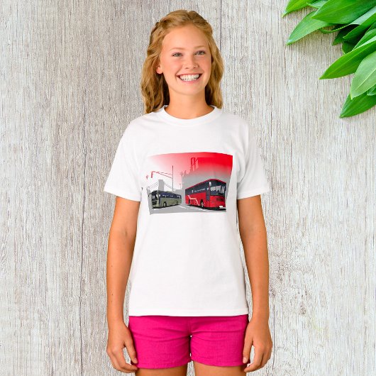 Stadsbussen Red Green Coaches op Urban Street T-shirt
