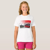 Stadsbussen Red Green Coaches op Urban Street T-shirt (Voorkant volledig)