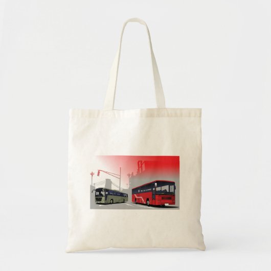 Stadsbussen Red Green Coaches op Urban Street Tote Bag