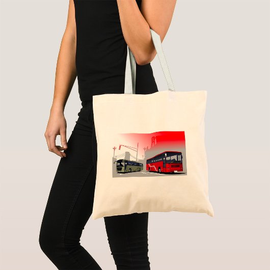 Stadsbussen Red Green Coaches op Urban Street Tote Bag