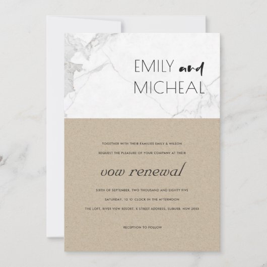 STADSCHIC RUSTIC KRAFT MARBLE VOW RENEWAL INVITE BEDANKKAART (Voorkant)