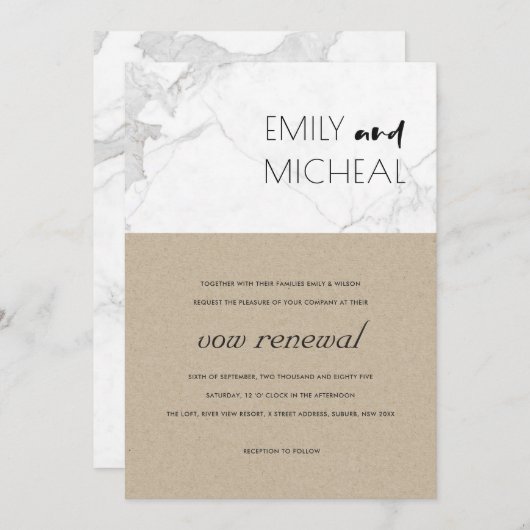 STADSCHIC RUSTIC KRAFT MARBLE VOW RENEWAL INVITE BEDANKKAART (Voorkant / Achterkant)