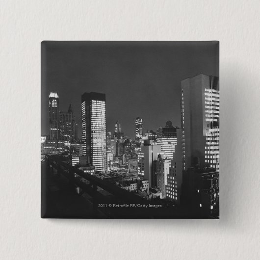 Stadsgebouwen bij nacht B&W, verhoogd uitzicht Vierkante Button 5,1 Cm (Voorkant)