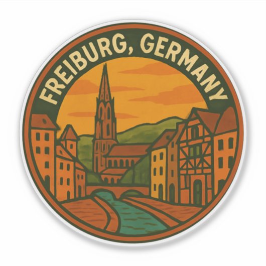Stadsgezicht Freiburg Duitsland Sticker (Voorkant)