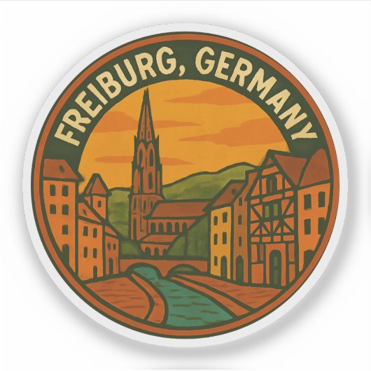 Stadsgezicht Freiburg Duitsland Sticker (Voorkant)