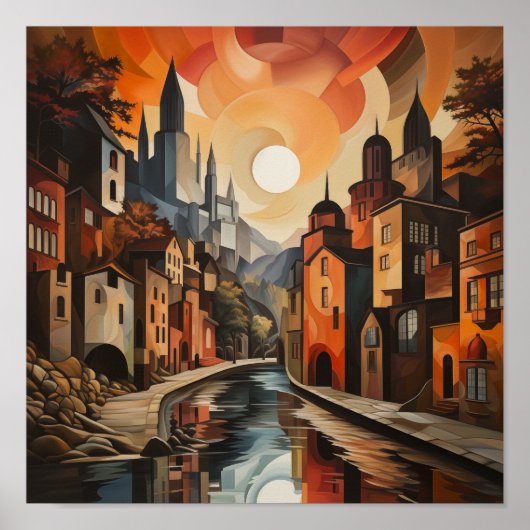 Stadsgezicht in warme tinten poster (Voorkant)