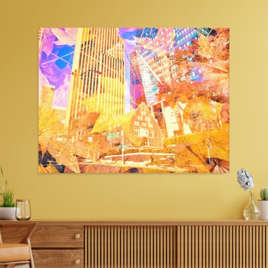 Stadsgezicht met herfstbladeren Abstract overtrokk Canvas Afdruk (Insitu (Woonkamer))