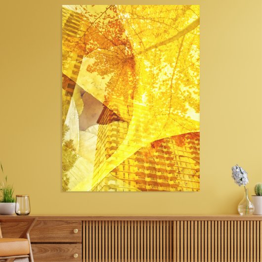 Stadsgezicht met herfstbladeren canvas afdruk (Insitu (Woonkamer))