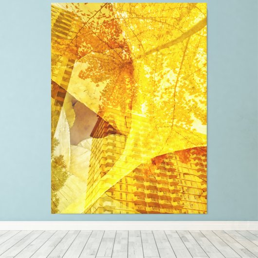 Stadsgezicht met herfstbladeren canvas afdruk (Insitu (Houten vloer))