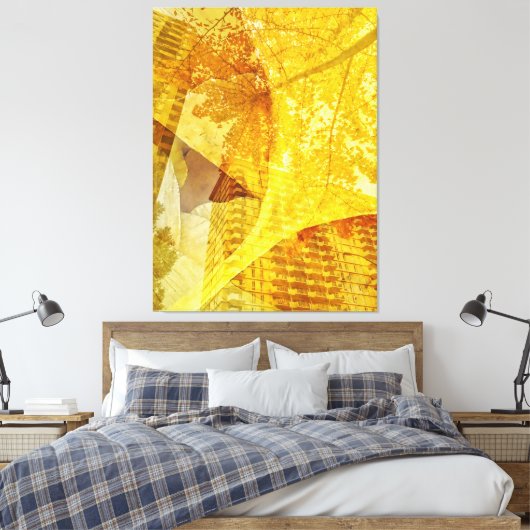 Stadsgezicht met herfstbladeren canvas afdruk (Insitu (Slaapkamer))