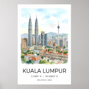 Stadsgezicht Muurkunst Kuala Lumpur Silhouette - M Poster
