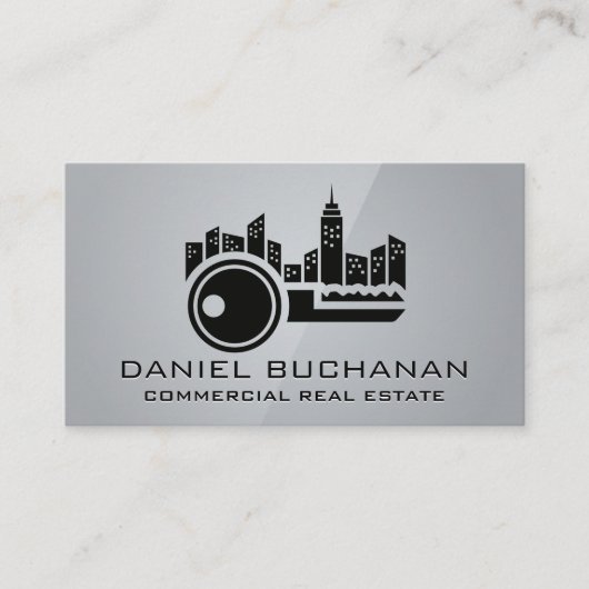 Stadsgezicht Silhouette | Sleutellogo | Onroerend  Visitekaartje (Voorkant)