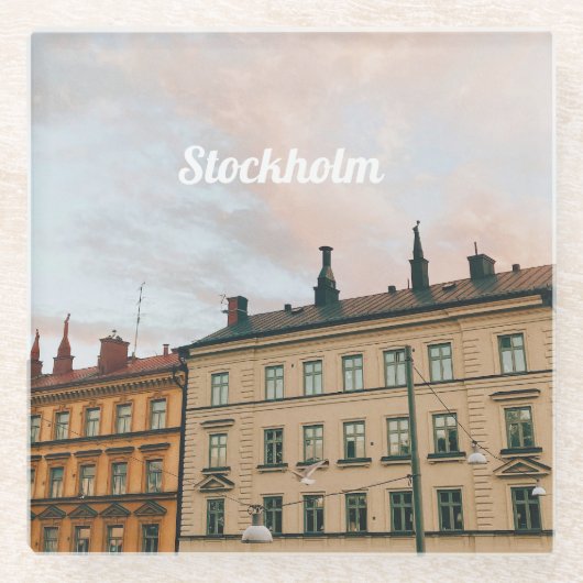 Stadsgezicht Stockholm Södermalm Glazen Onderzetter (Voorkant)
