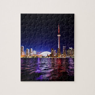 Stadsgezicht van Downtown Toronto Canada 's nachts Legpuzzel