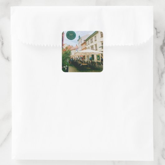 stadsgezicht van Ljubljana Vierkante Sticker (Tas)