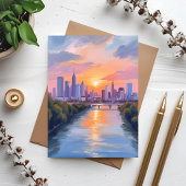 Stadsgezicht Zonsondergang Aquarel Schilderij Kaar