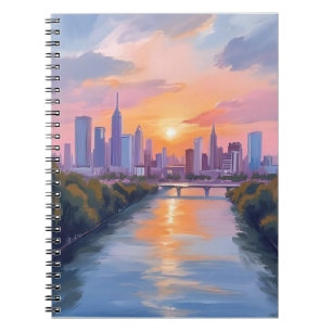 Stadsgezicht Zonsondergang Aquarel Schilderij Notitieboek