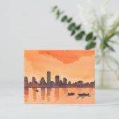 stadsgezicht zonsondergang | Oranje stad skyline W Briefkaart (Staand voorkant)