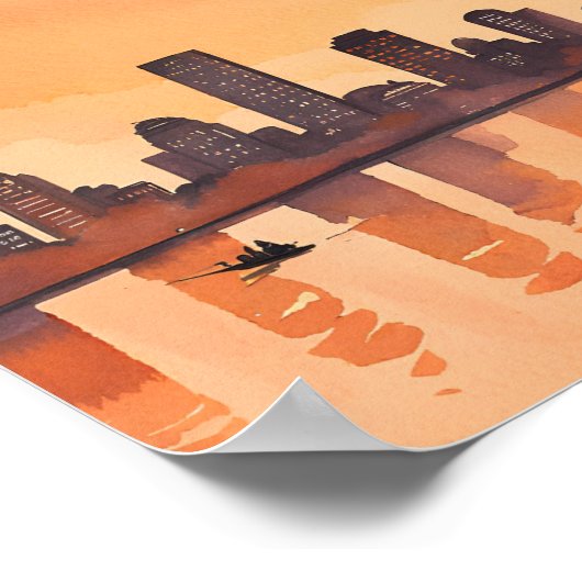 stadsgezicht zonsondergang | Oranje stad skyline W Poster (Hoek)