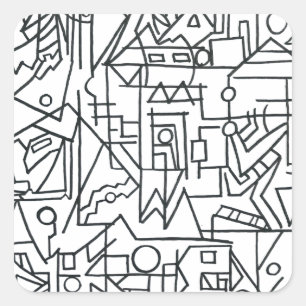 Stadsgezicht-Zwart-Wit Abstract Geometrisch Vierkante Sticker