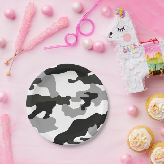 Stadsgrijze camouflage nr. 15 papieren bordje (Feest)