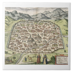 Stadskaart Damascus, Syrië, 1620 (graving) Tegeltje