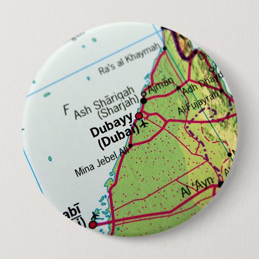 Stadskaart Dubai Ronde Button 4,0 Cm (Voorkant)