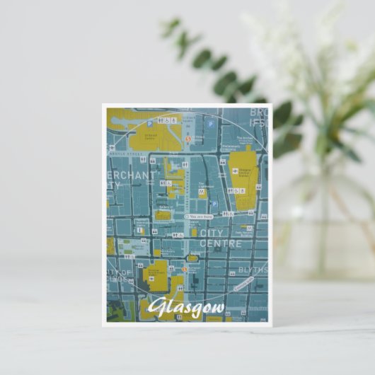 Stadskaart glasgow briefkaart (Staand voorkant)