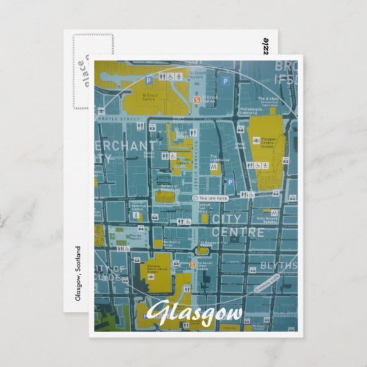Stadskaart glasgow briefkaart (Voorkant / Achterkant)