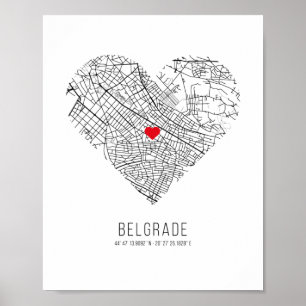 Stadskaart Heart Belgrado (Servië) Poster