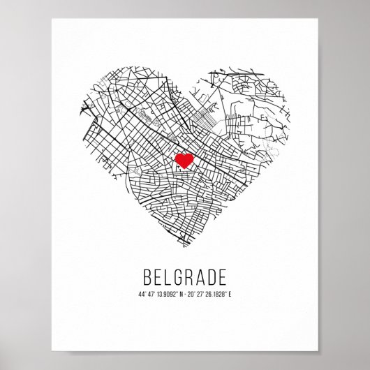 Stadskaart Heart Belgrado (Servië) Poster (Voorkant)