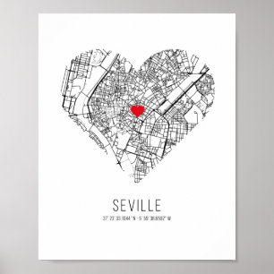 Stadskaart Heart Sevilla (Spanje) Poster