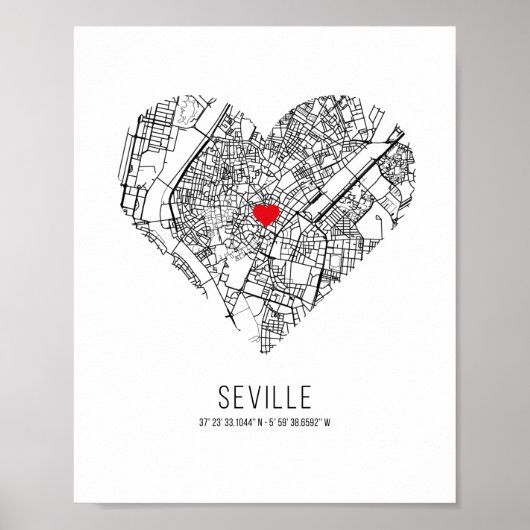 Stadskaart Heart Sevilla (Spanje) Poster (Voorkant)