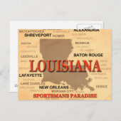 Stadskaart Louisiana en Towns State Pride Briefkaart (Voorkant / Achterkant)