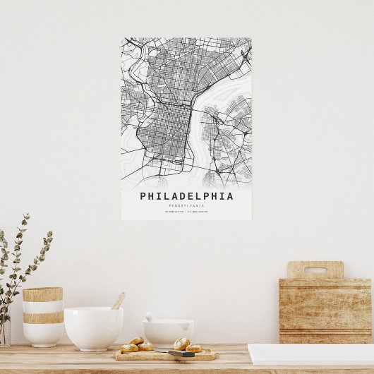 Stadskaart Philadelphia Poster (Keuken)